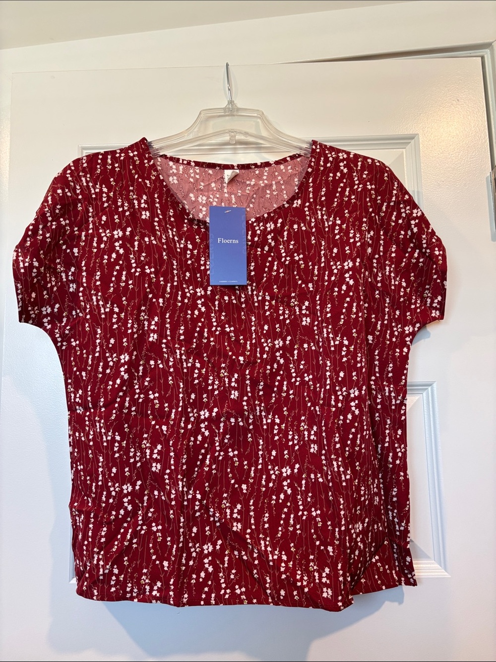 Floerns Red Floral Short Sleeve Pullover Blouse